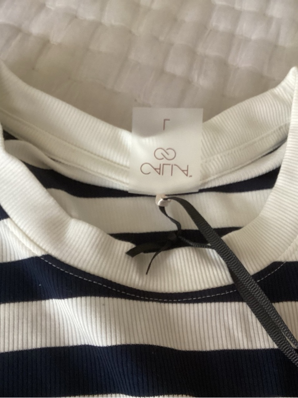 CALIA by Carrie Underwood Black and White Striped Ribbed Top